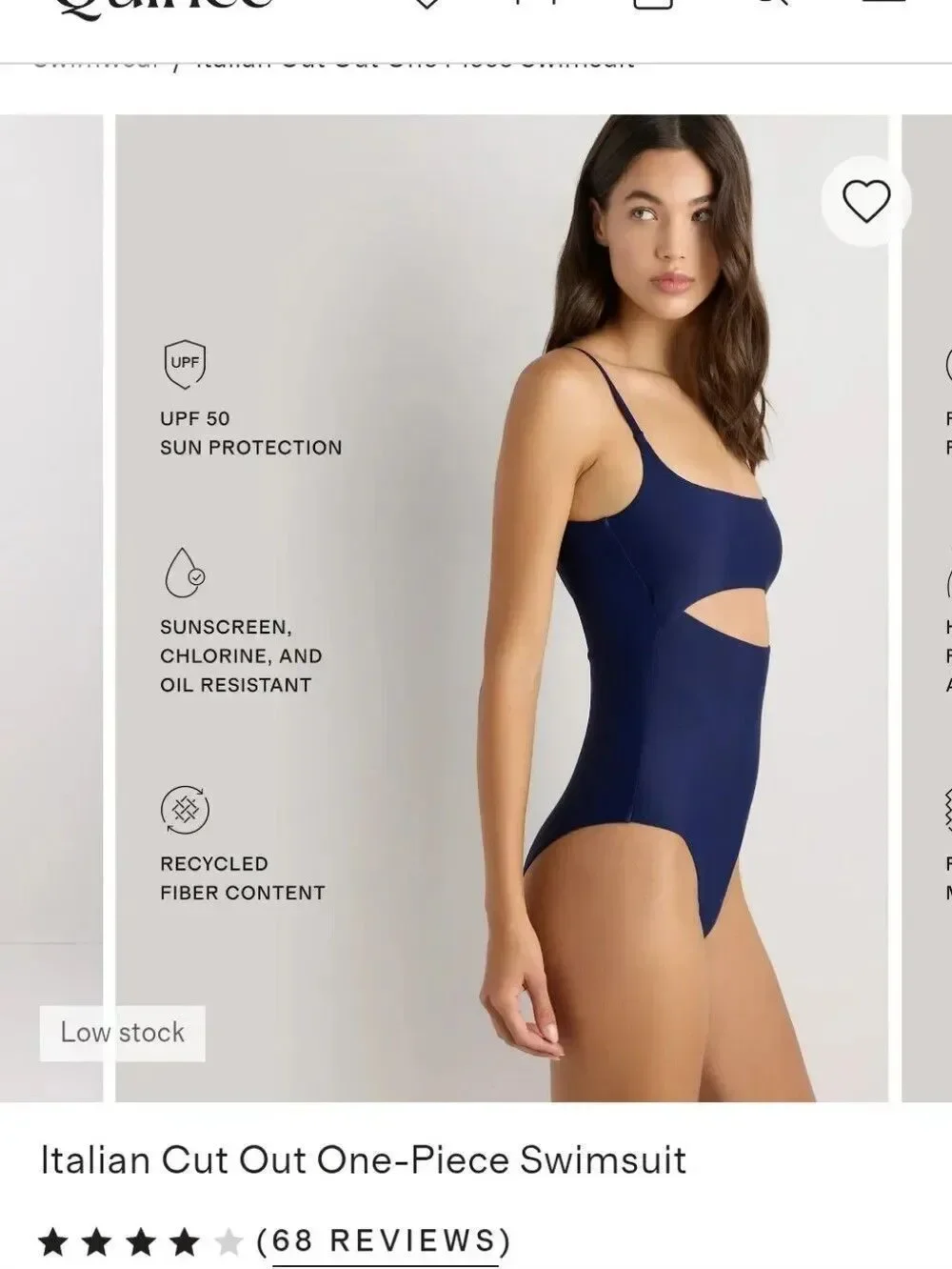 NWT Quince Italian Cutout One-Piece Swimsuit Deep Navy Blue Size M